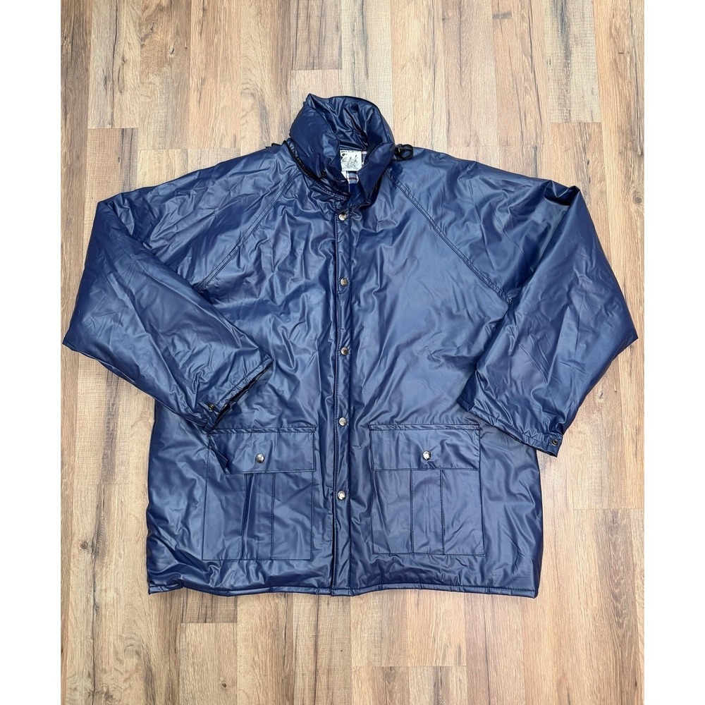 Duck Bay Vintage Waterproof Jacket Blue Flannel Lined Hooded‎ Mens L